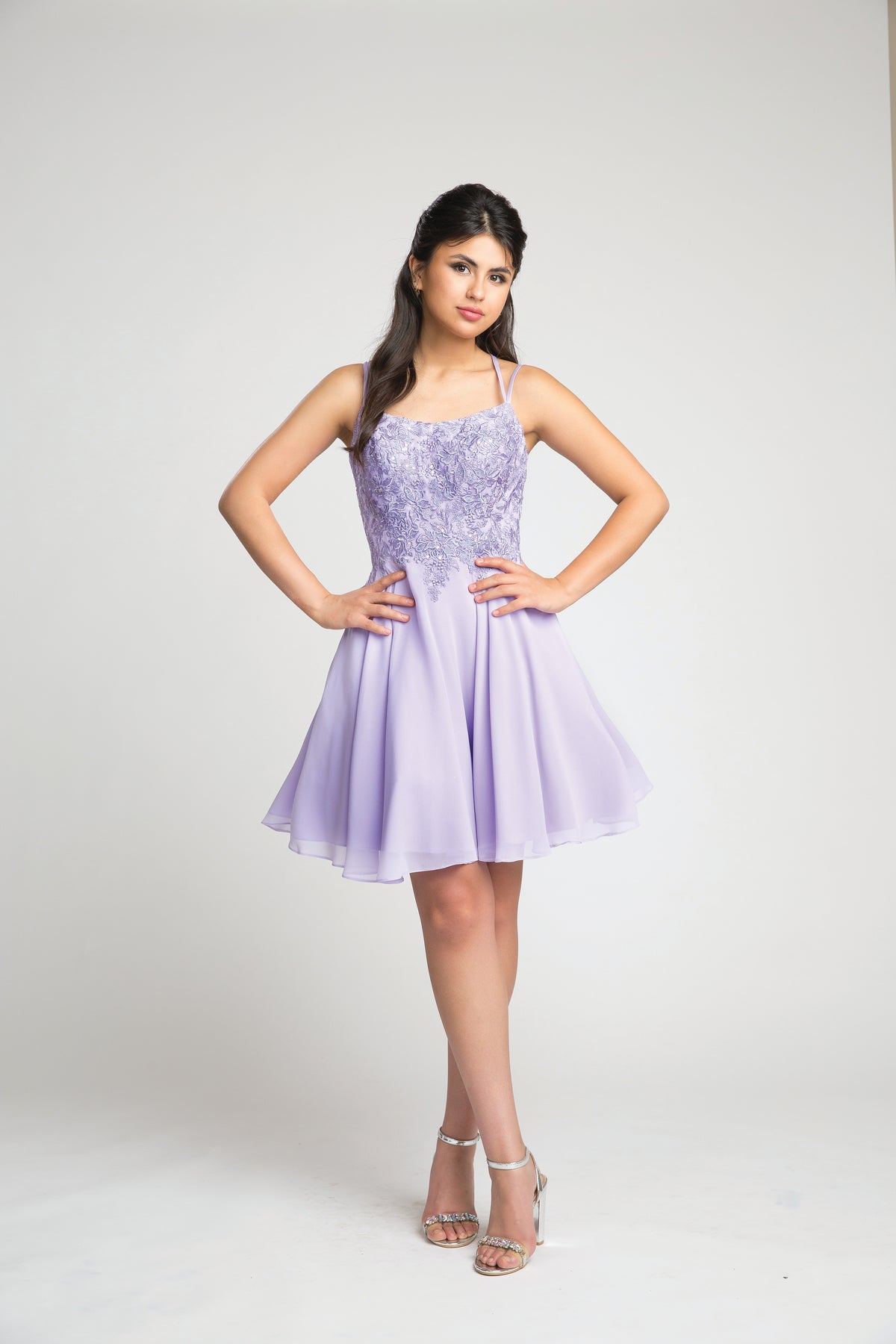 Fiesta 10303 Lace Embroidered Chiffon Short Dress - NORMA REED