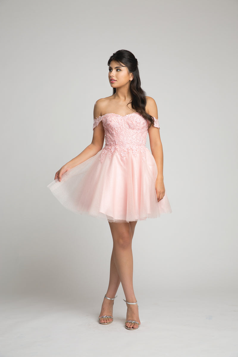 Fiesta 10310 Off the Shoulder Shimmering Lace Embroidered Dress - NORMA REED