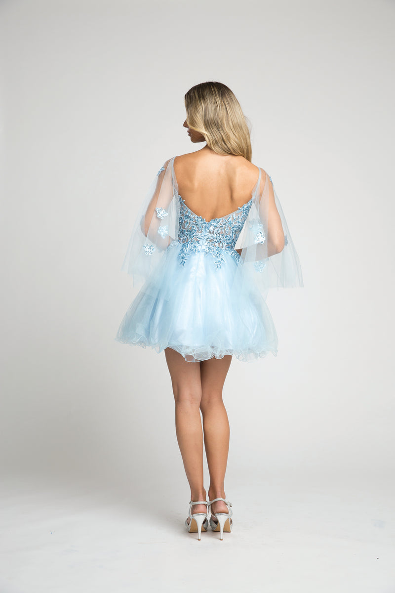 Fiesta 53178 Lace Embroidered Tulle Short Dress - NORMA REED