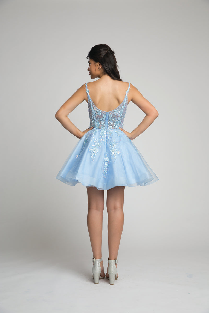 Fiesta 67070 Lace Embroidered Tulle Short Dress - NORMA REED