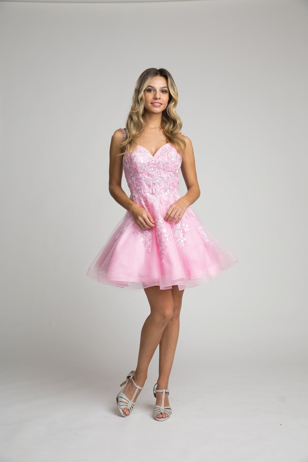 Fiesta 67070 Lace Embroidered Tulle Short Dress - NORMA REED