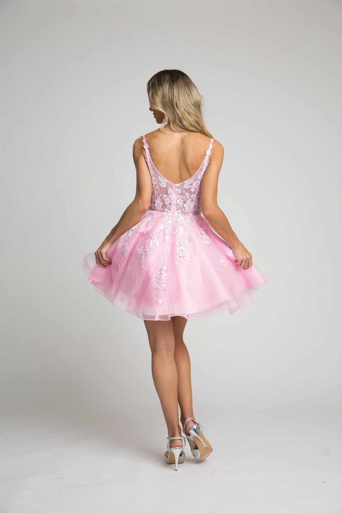 Fiesta 67070 Lace Embroidered Tulle Short Dress - NORMA REED