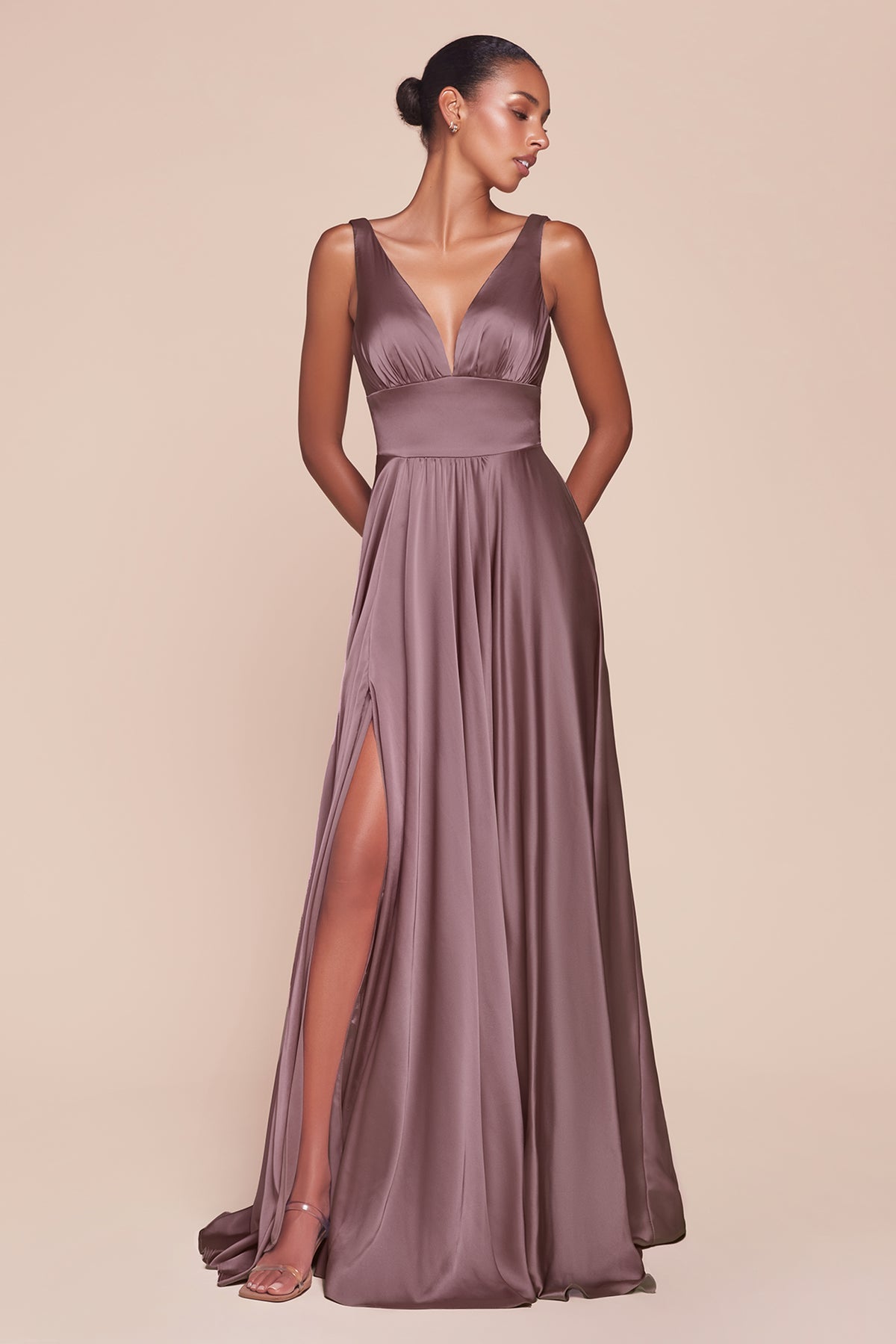 Cinderella Divine 7469 (Plus Sizes 18 - 24) Gorgeous Chifon A Line Pleated V Neck Dress - NORMA REED