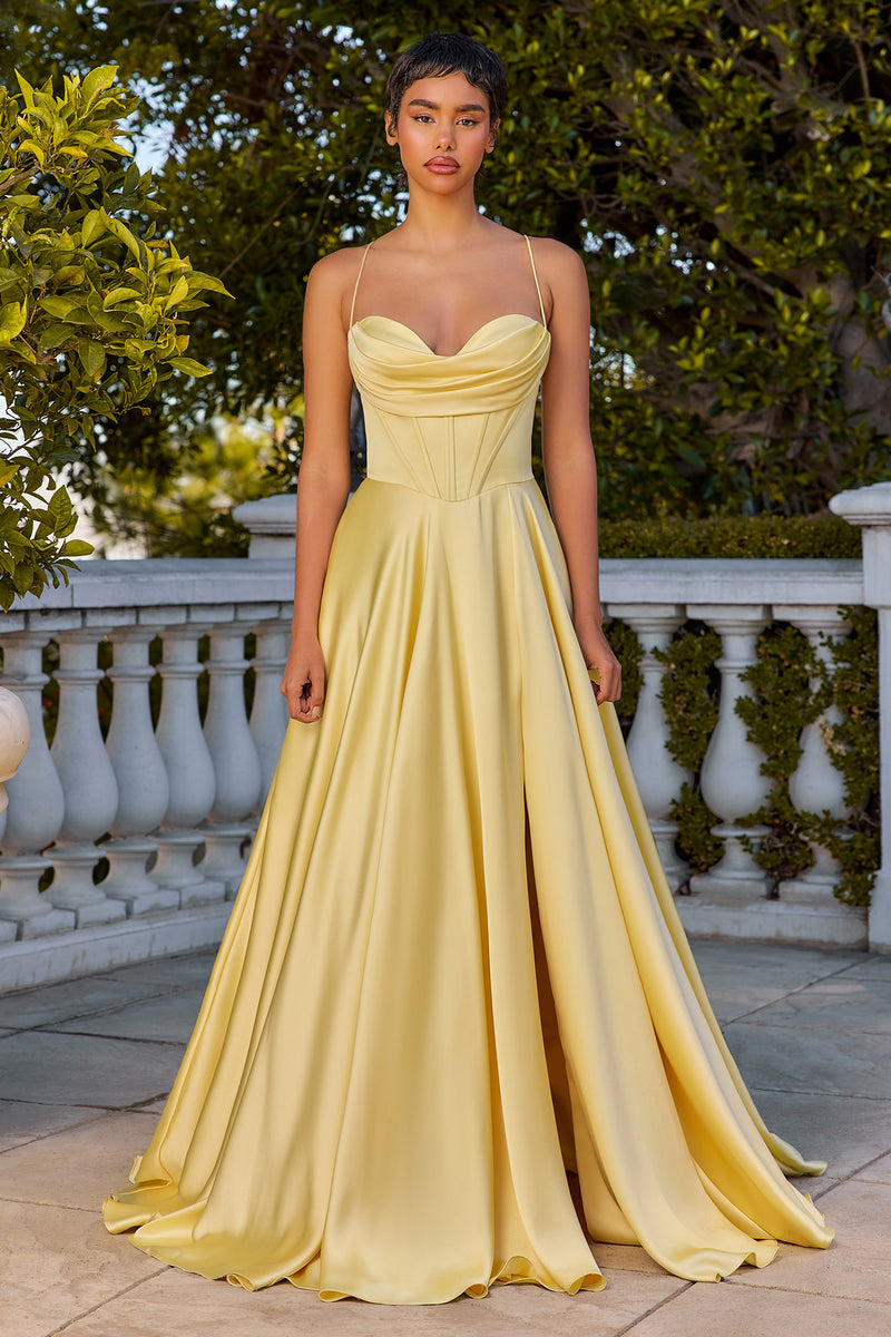 Ladivine 7481 Slit Leg Satin Corset Dress - NORMA REED