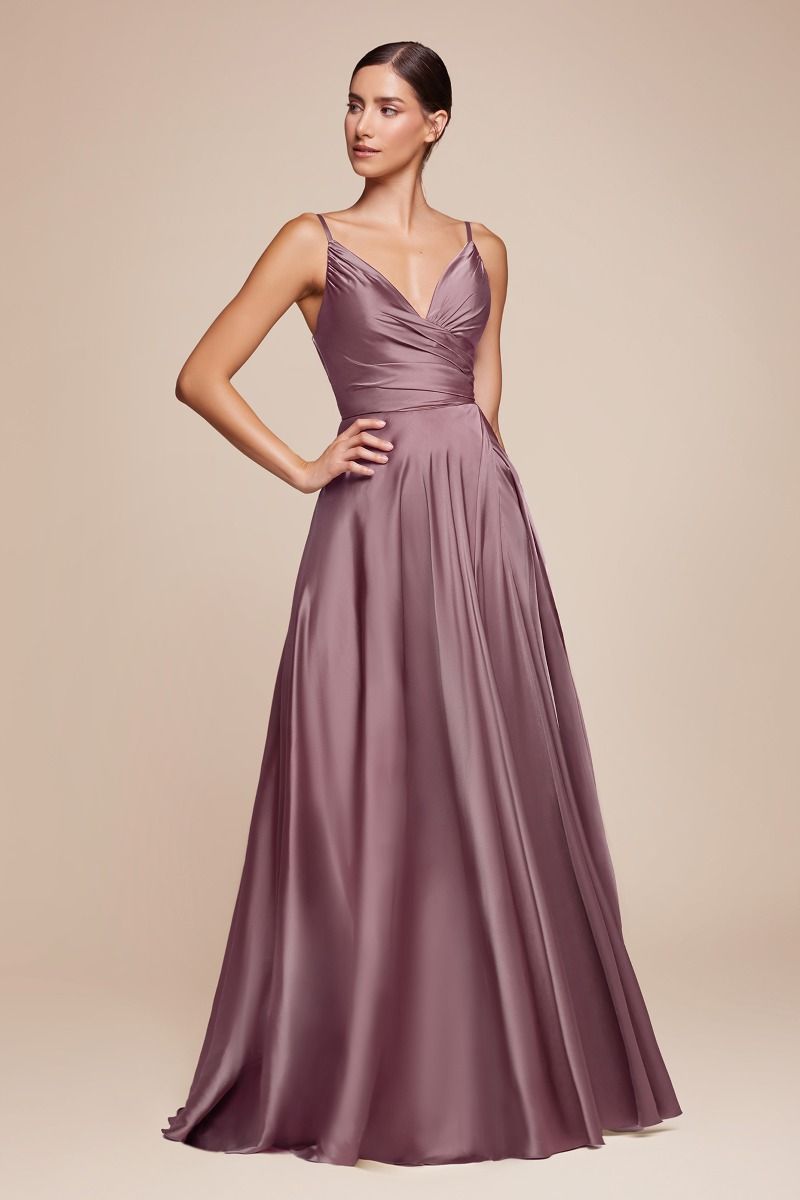 Cinderella Divine 7485 Elegant V-Neckline Fitted Satin Dress - NORMA REED