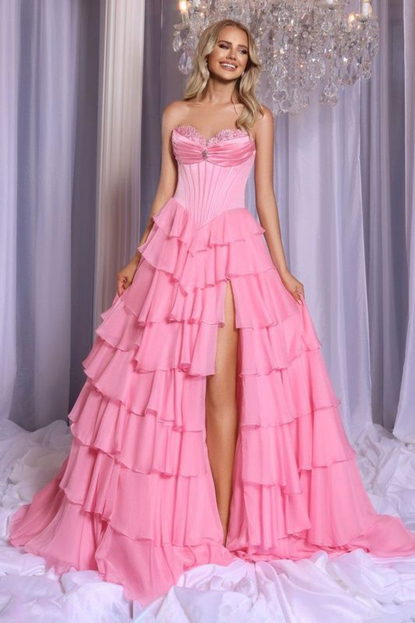 PORTIA and SCARLETT PS25963 Strapless Corset Layered Gown - NORMA REED
