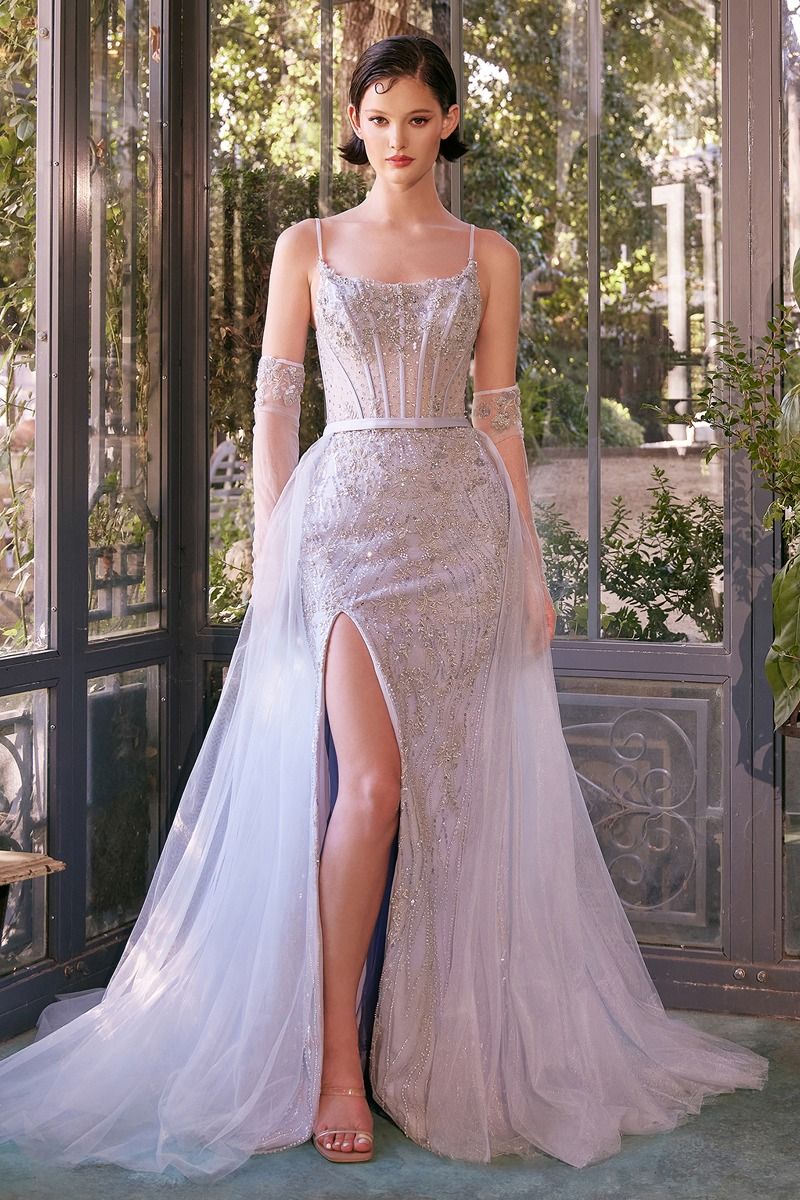 Andrea & Leo A1361 Beaded Light Blue Gown w/ Removable Skirt - NORMA REED