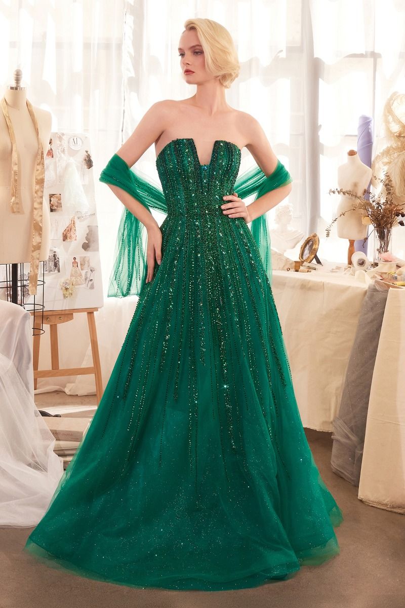 Andrea & Leo A1369 Strapless Ombre Beaded A Line Gown - NORMA REED