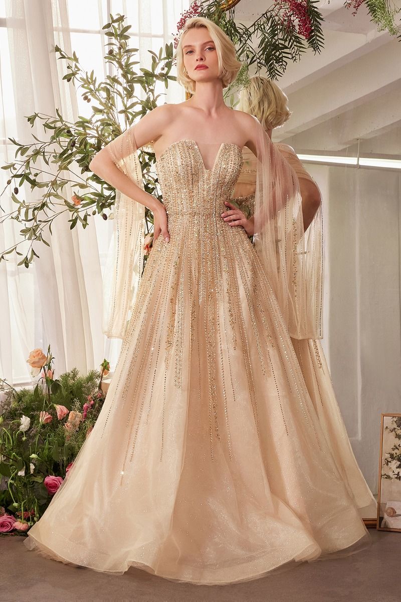 Andrea & Leo A1369 Strapless Ombre Beaded A Line Gown - NORMA REED