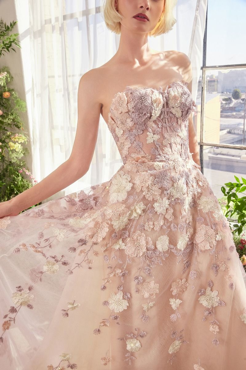 Andrea & Leo A1453 Spring Floral A Line Gown - NORMA REED