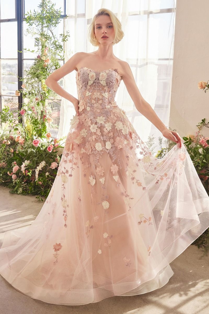 Andrea & Leo A1453 Spring Floral A Line Gown - NORMA REED
