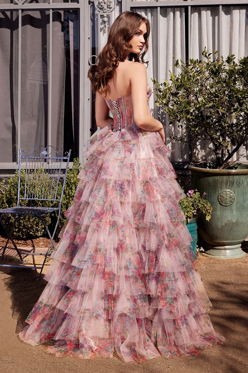 Andrea & Leo A1463 Floral Print Ruffle Corset Gown - NORMA REED