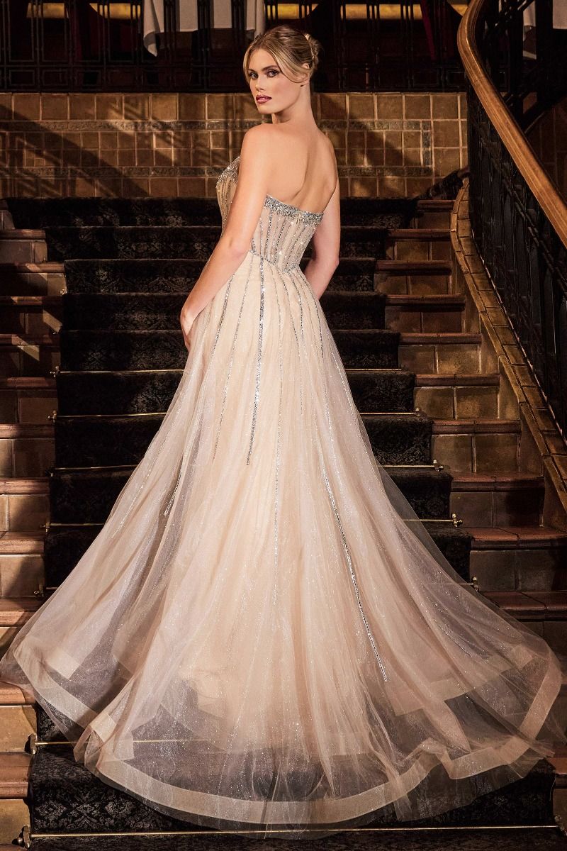 Ladivine CB158 Strapless Crystal Embroidered Overskirt Gown - NORMA REED