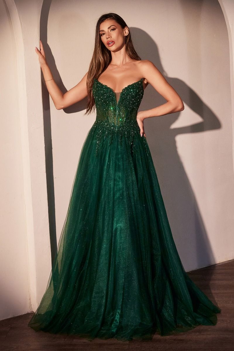 Ladivine CC487 Strapless Shimmering Tulle A Line Dress - NORMA REED