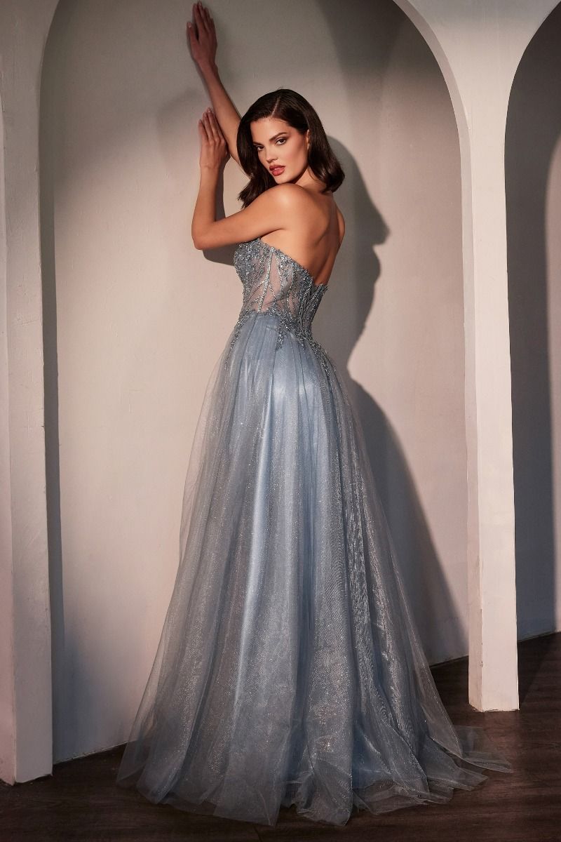 Ladivine CC487 Strapless Shimmering Tulle A Line Dress - NORMA REED