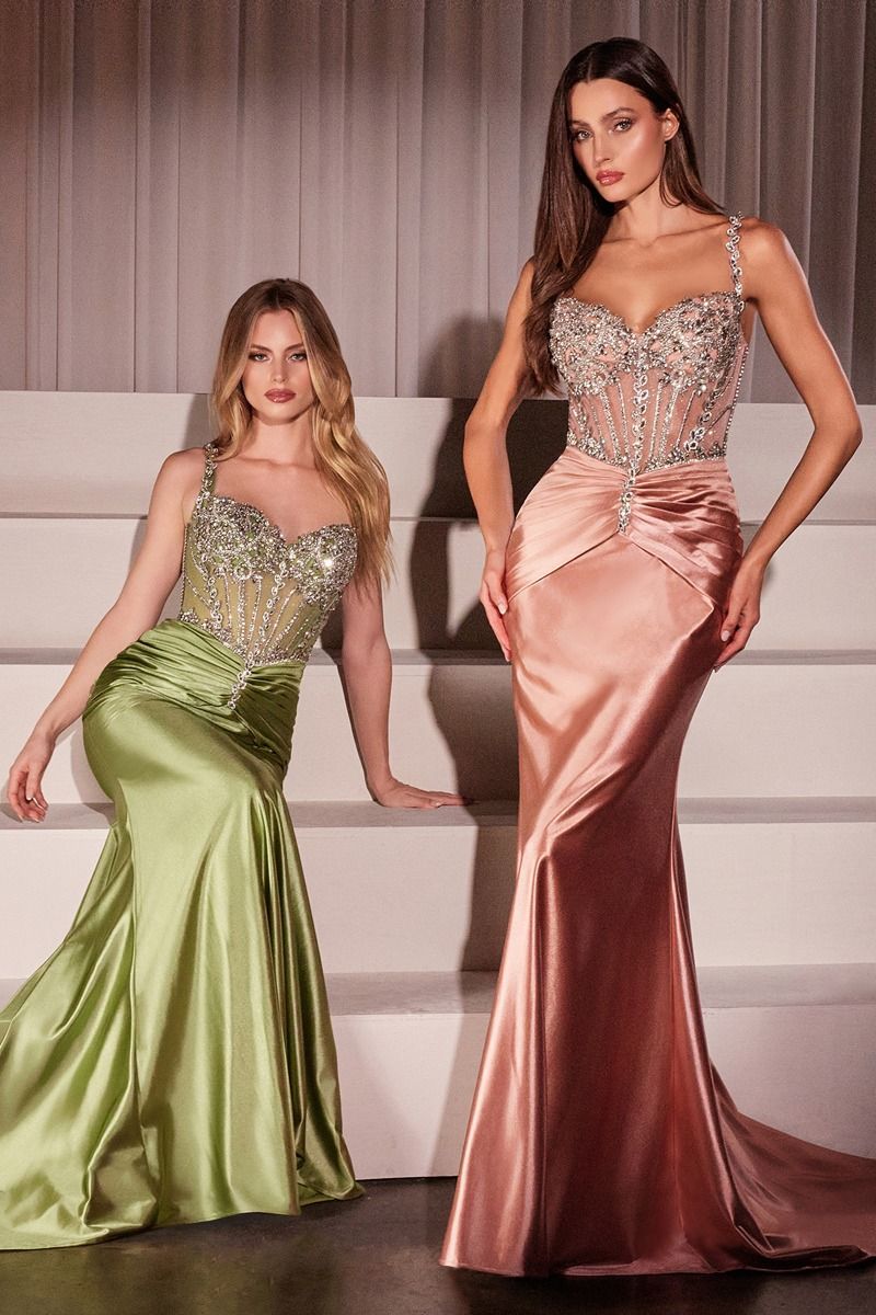 Ladivine CD757 Fitted Crystal Satin Gown - NORMA REED