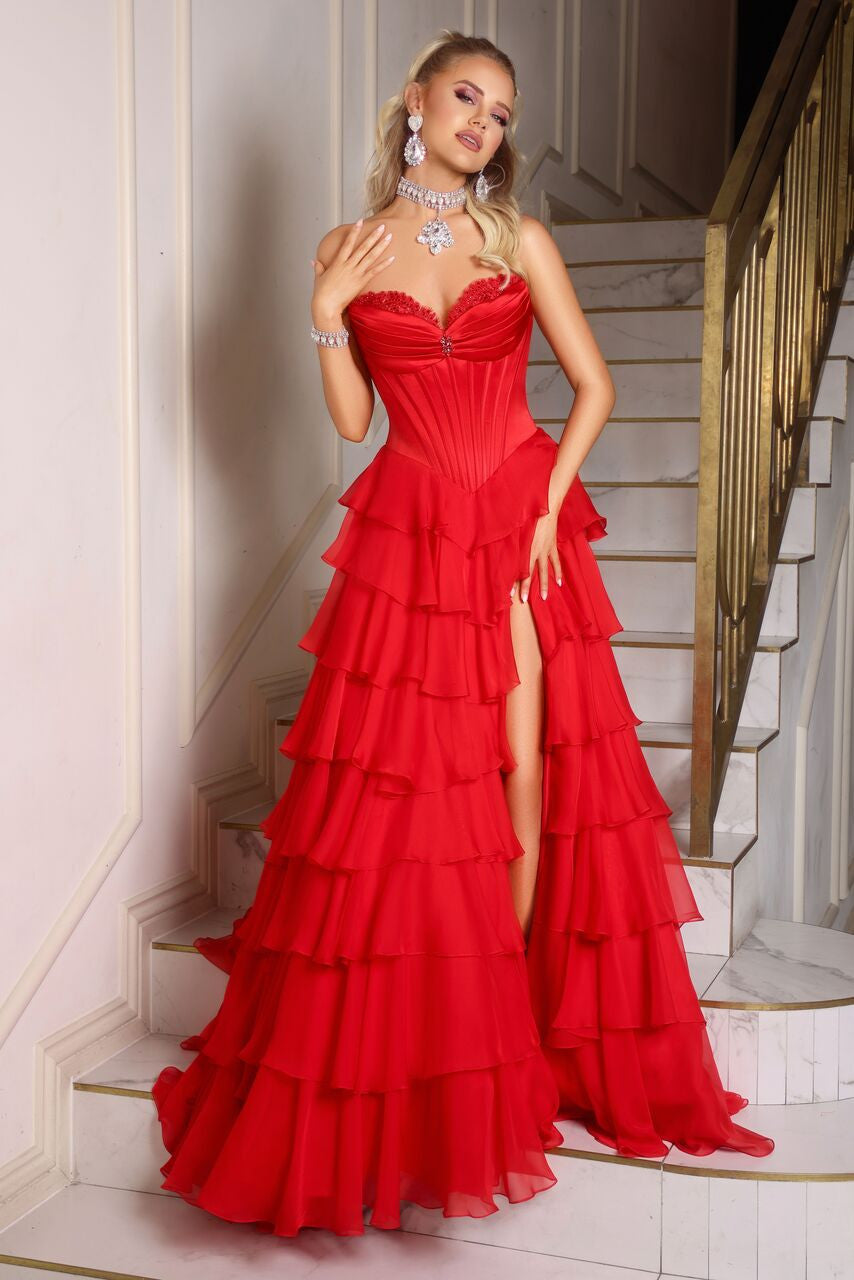 PORTIA and SCARLETT PS25963 Strapless Corset Layered Gown - NORMA REED