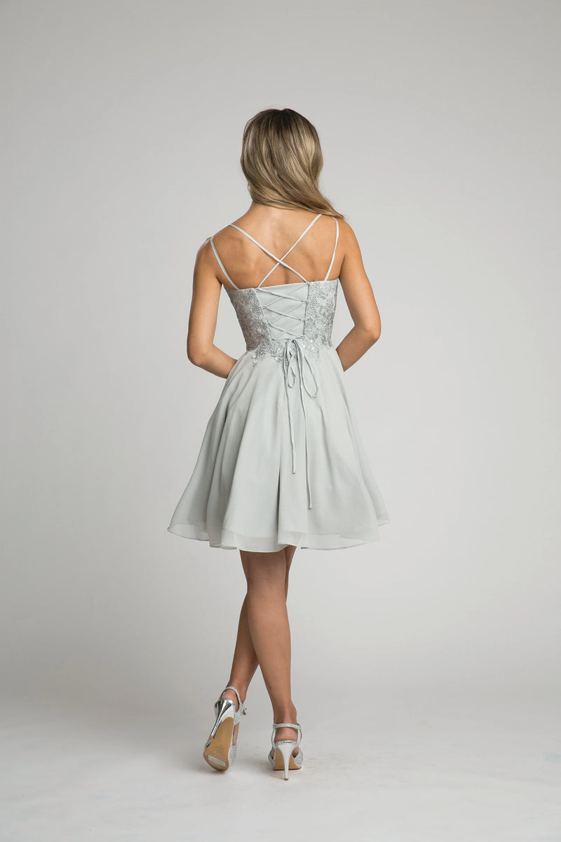 Fiesta 10303 Lace Embroidered Chiffon Short Dress - NORMA REED