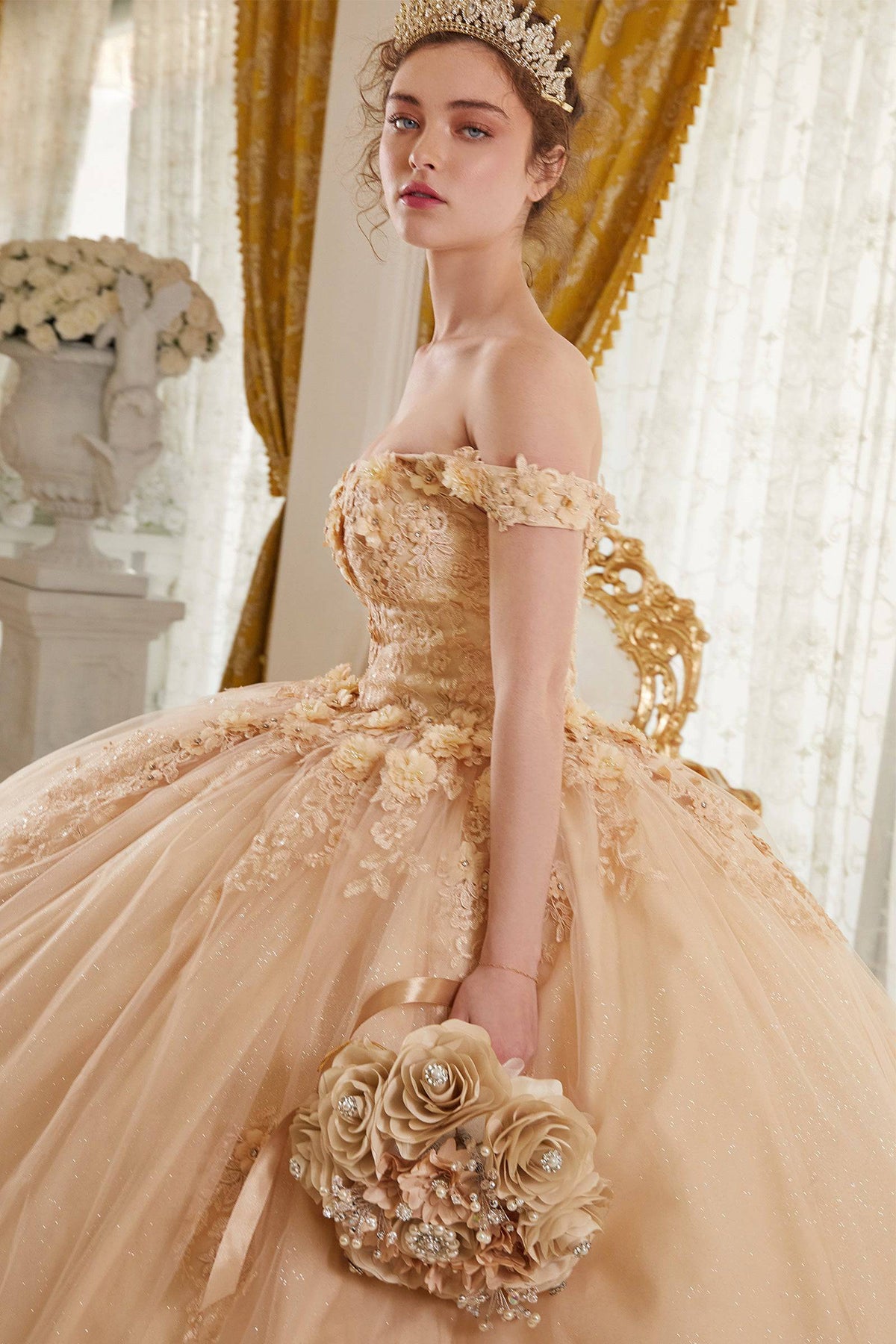 Cinderella Divine 15702 Ladivine Off Shoulder Quince Ball Gown - NORMA REED