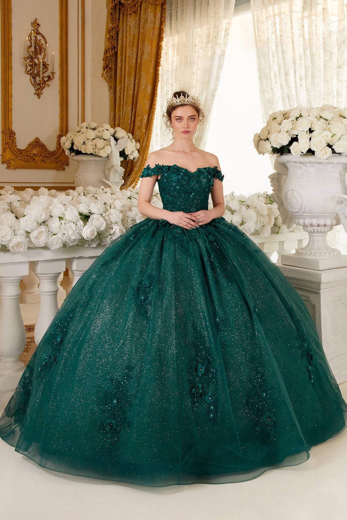 Cinderella Divine 15702 Ladivine Off Shoulder Quince Ball Gown - NORMA REED