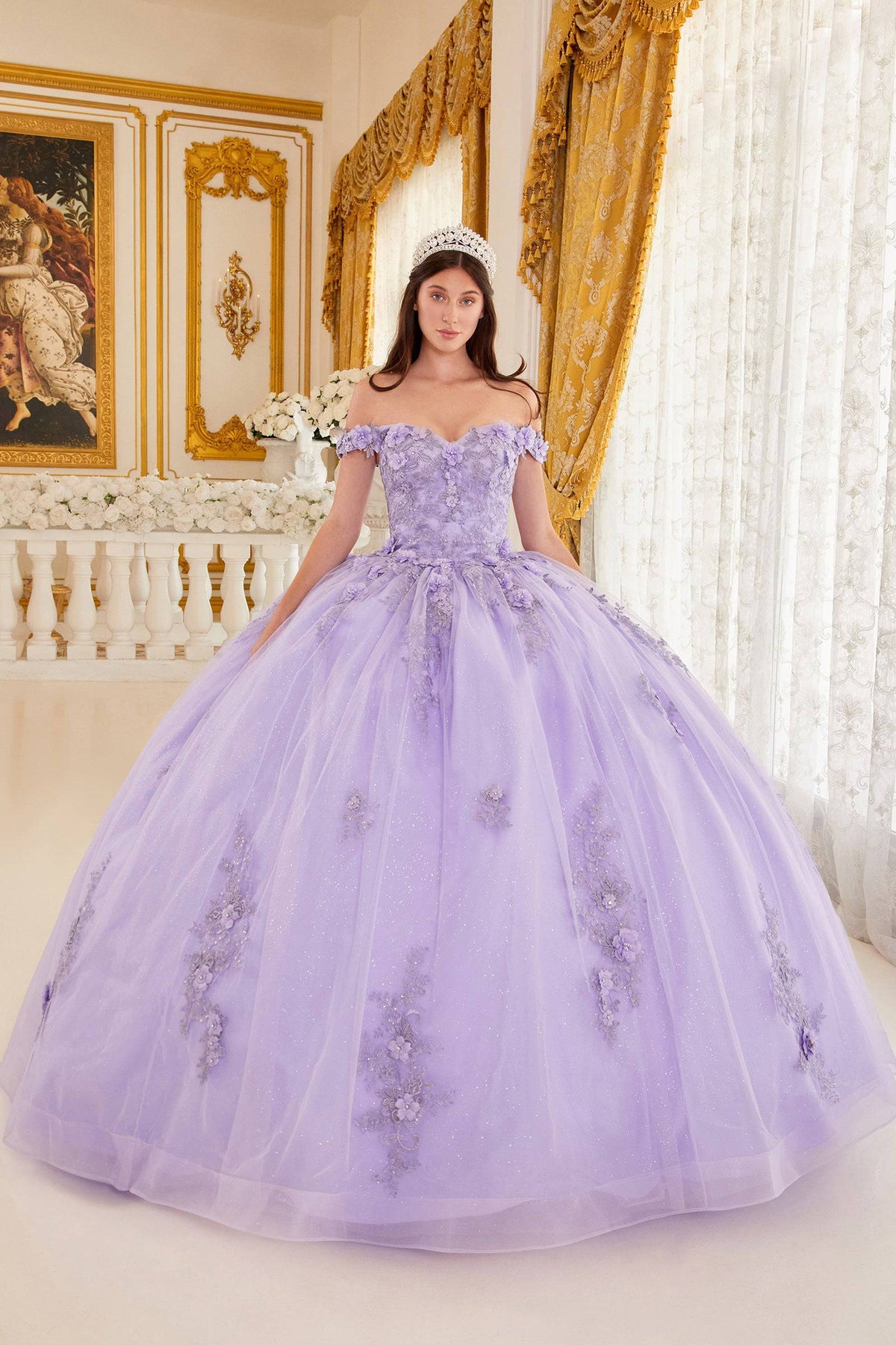 Cinderella Divine 15702 Ladivine Off Shoulder Quince Ball Gown - NORMA REED