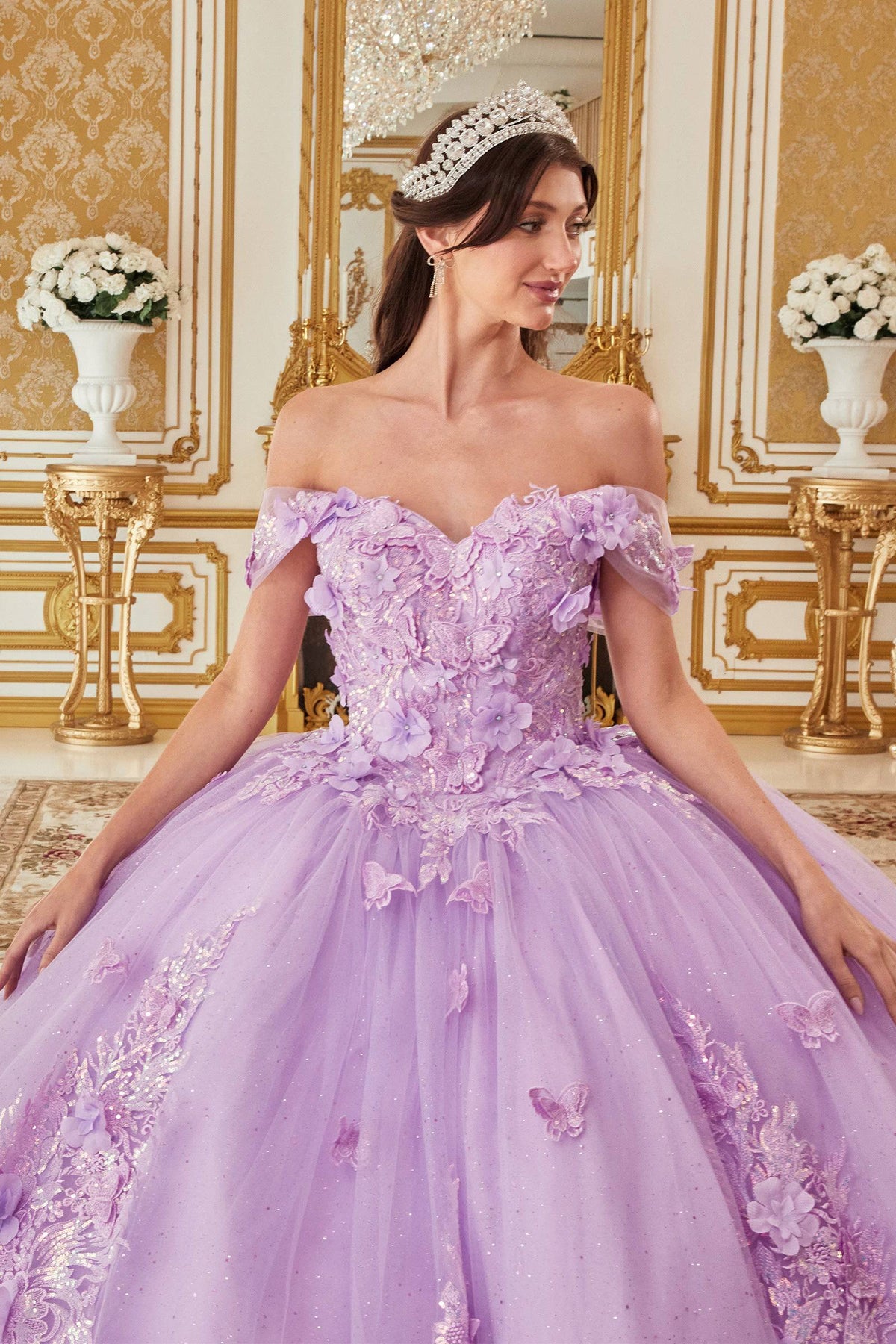 Cinderella Divine 15713 Ladivine Off Shoulder Floral Ball Gown Quinceanera Dress - NORMA REED