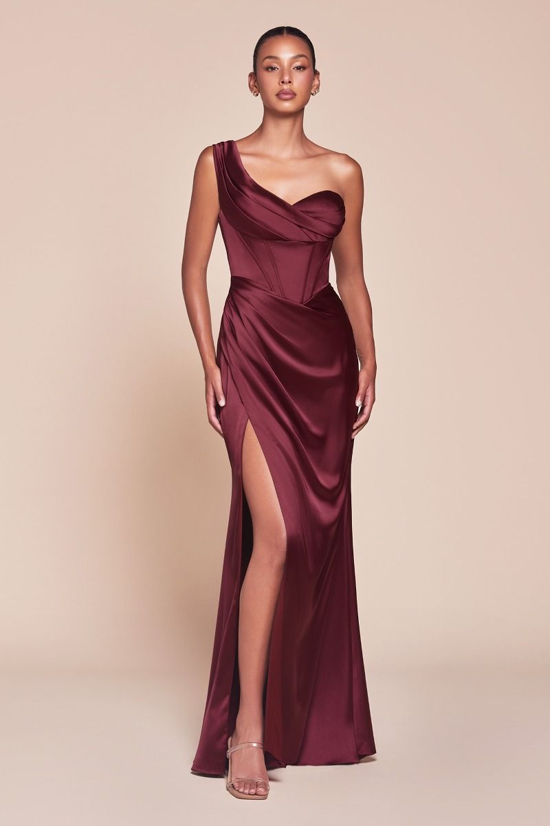 Ladivine 7448 One Shoulder Satin Corset Dress - NORMA REED