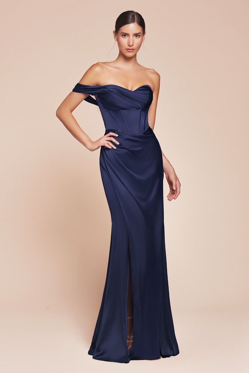 Ladivine 7448 One Shoulder Satin Corset Dress - NORMA REED