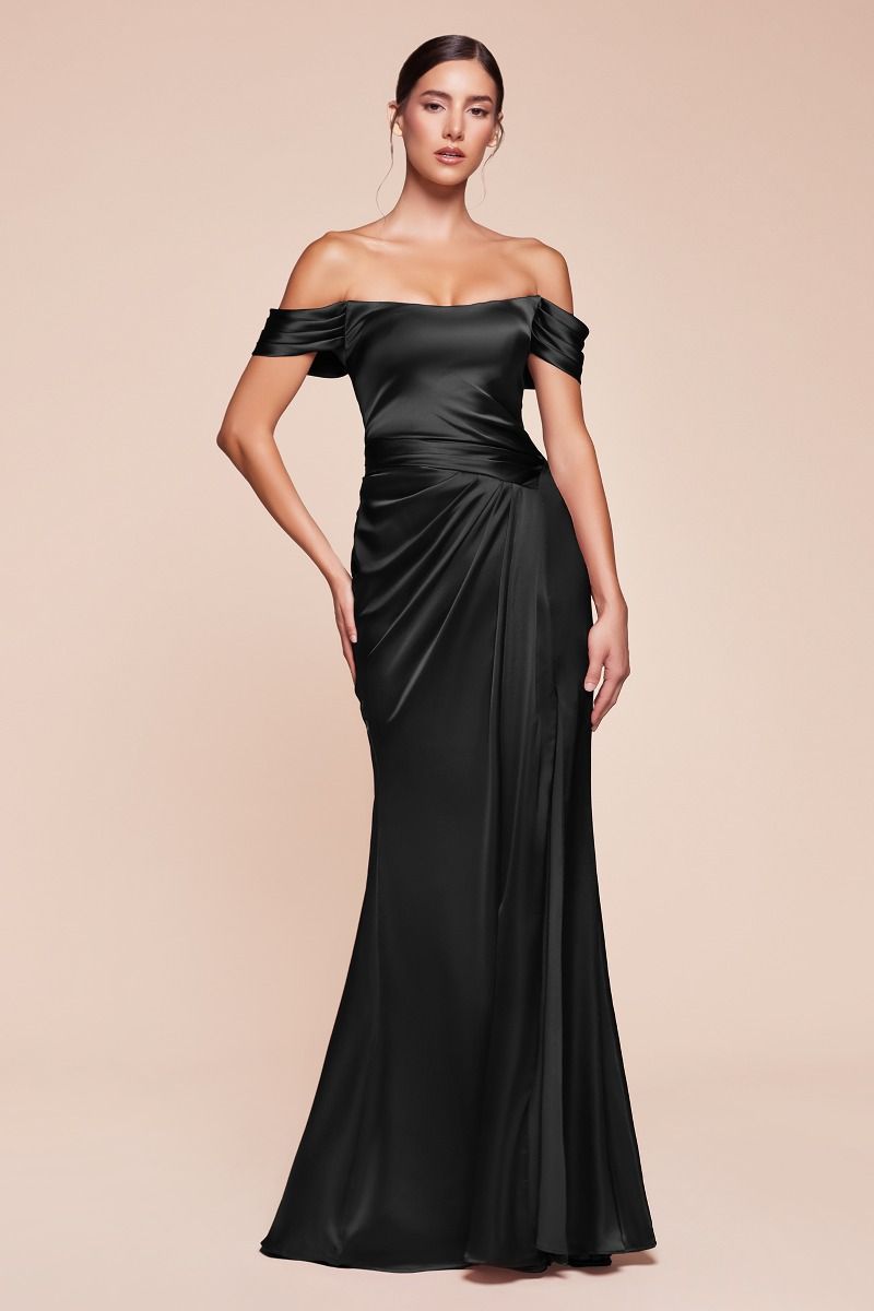 Ladivine 7452 Off The Shoulder Lace Up Corset Satin Gown - NORMA REED