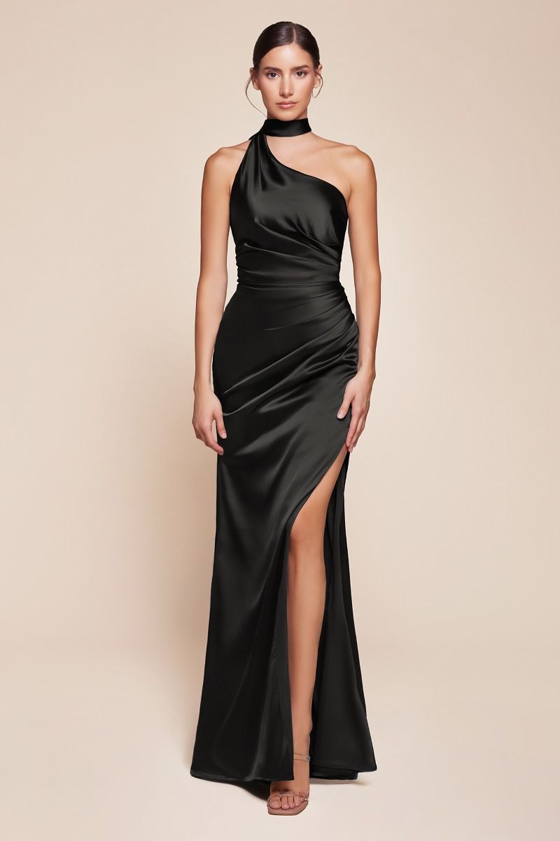 Ladivine 7454 One Shoulder Luxe Satin Fitted Gown - NORMA REED