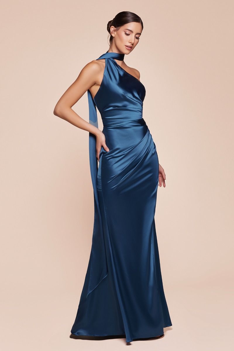 Ladivine 7454 One Shoulder Luxe Satin Fitted Gown - NORMA REED