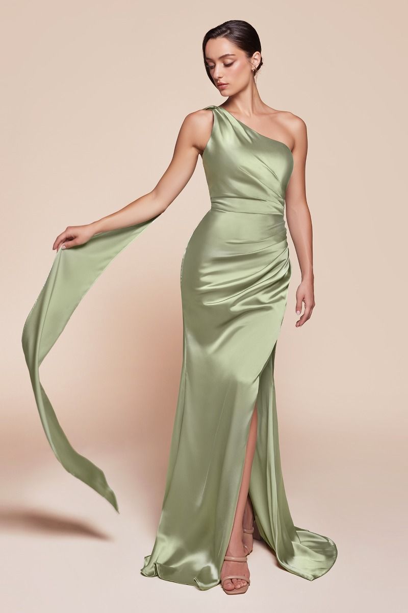 Ladivine 7454 One Shoulder Luxe Satin Fitted Gown - NORMA REED