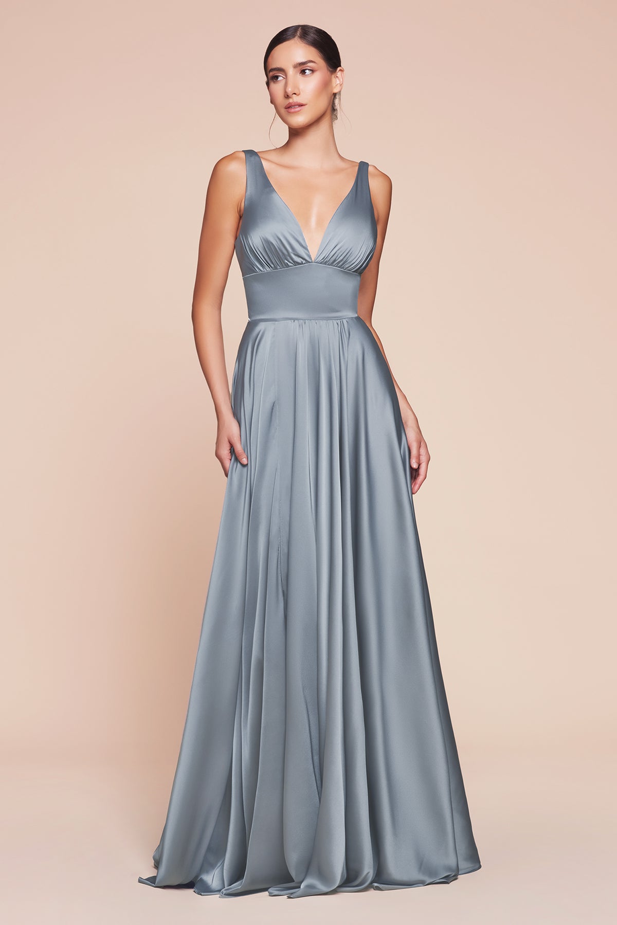 Cinderella Divine 7469 Gorgeous Chifon A Line Pleated V Neck Dress