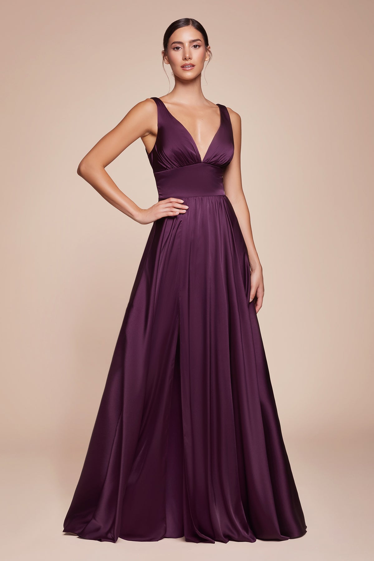 Cinderella Divine 7469 Gorgeous Chifon A Line Pleated V Neck Dress