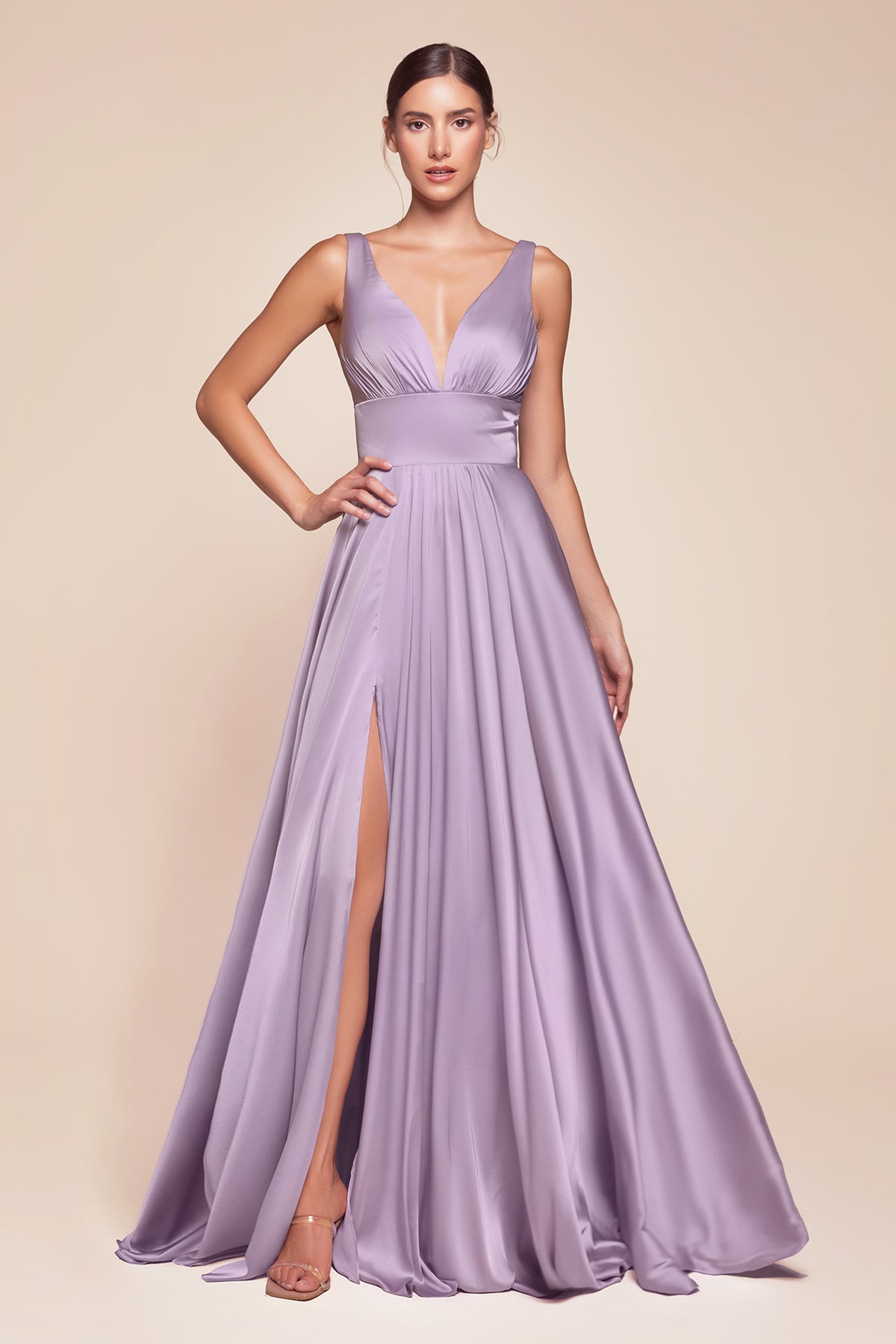 Cinderella Divine 7469 Gorgeous Chifon A Line Pleated V Neck Dress