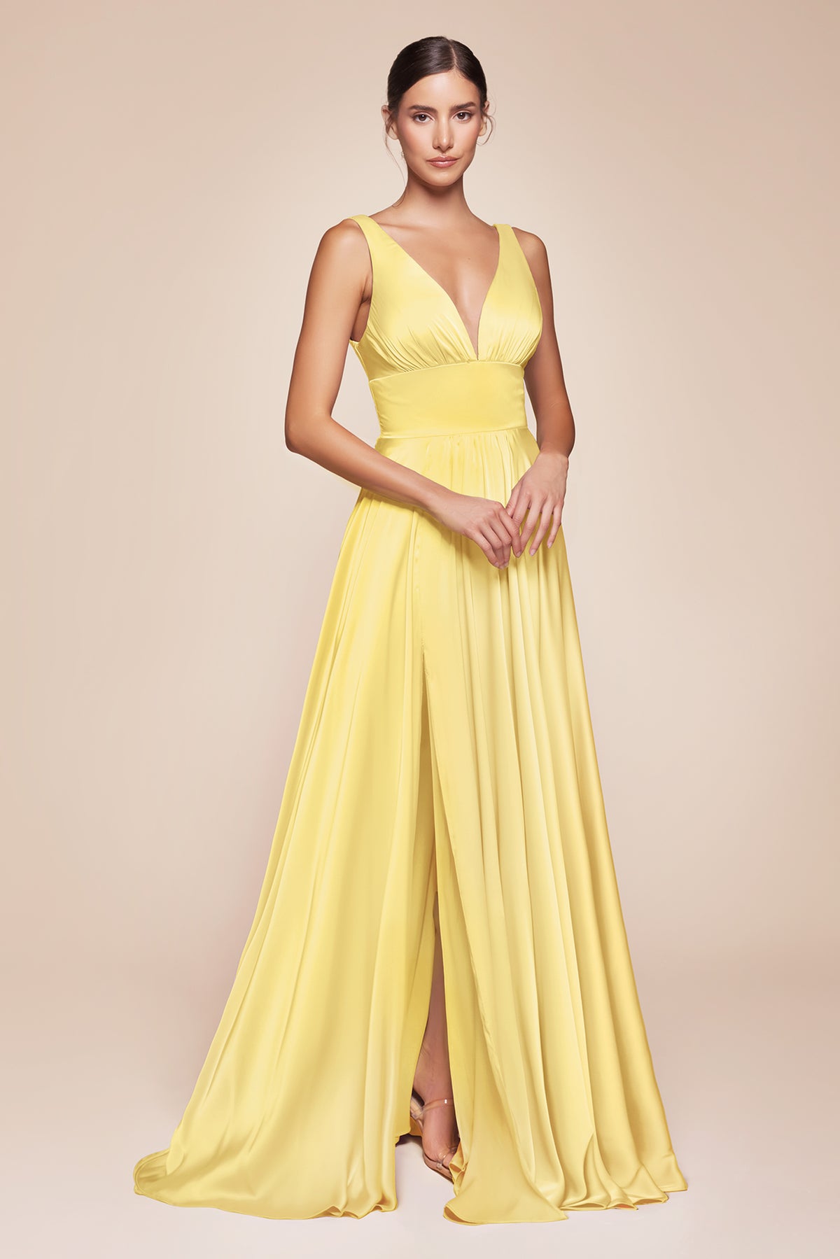 Cinderella Divine 7469 Gorgeous Chifon A Line Pleated V Neck Dress