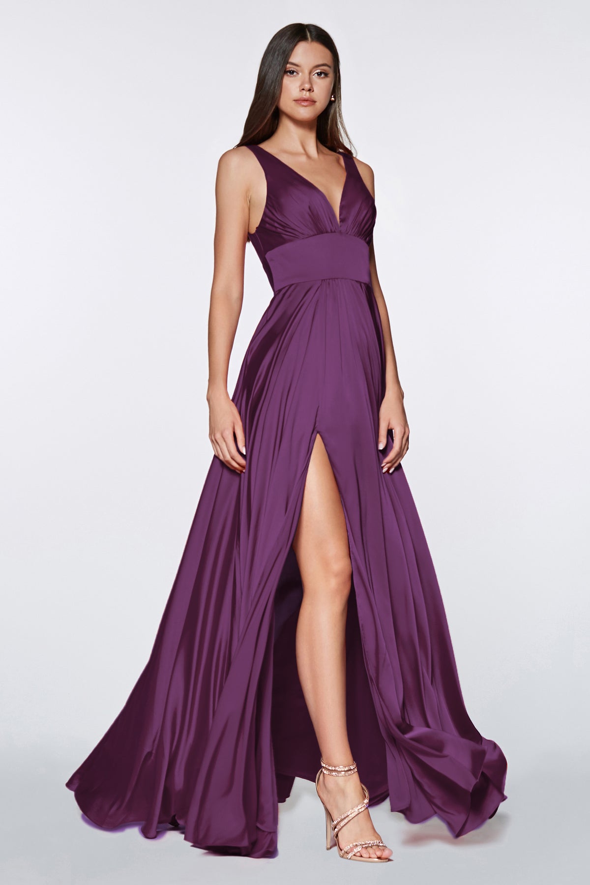 Cinderella Divine 7469 Gorgeous Chifon A Line Pleated V Neck Dress