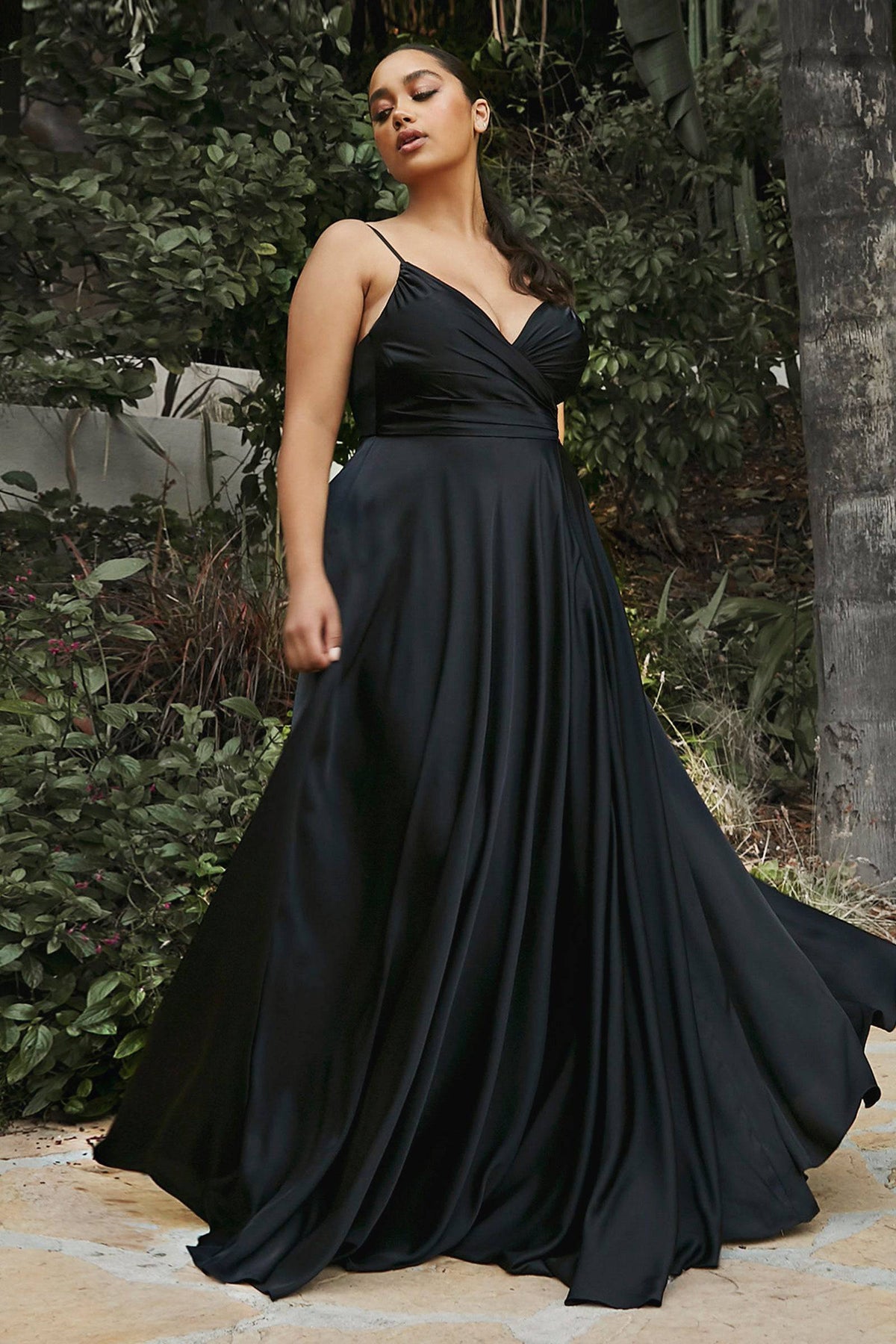 Cinderella Divine 7485 Elegant V-Neckline Fitted Satin Dress - NORMA REED