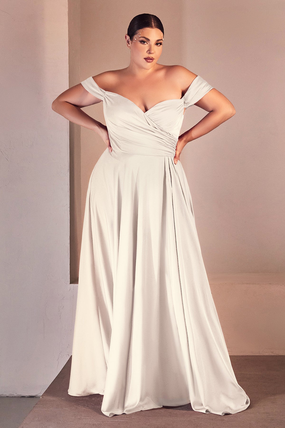 Ladivine 7493WC Off The Shoulder A Line Satin Bridal Gown - NORMA REED