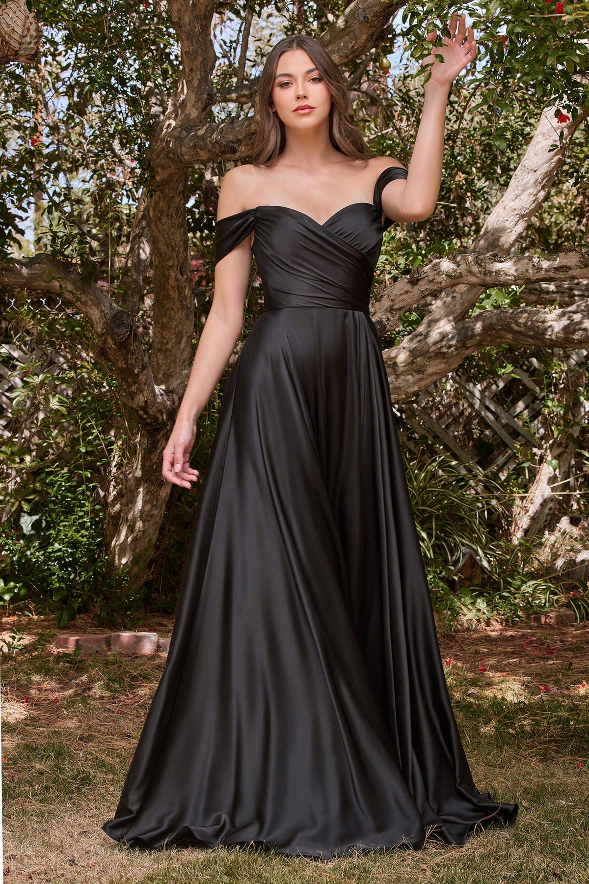 Cinderella Divine 7493 Satin Off Shoulder Wrap Style Dress - NORMA REED