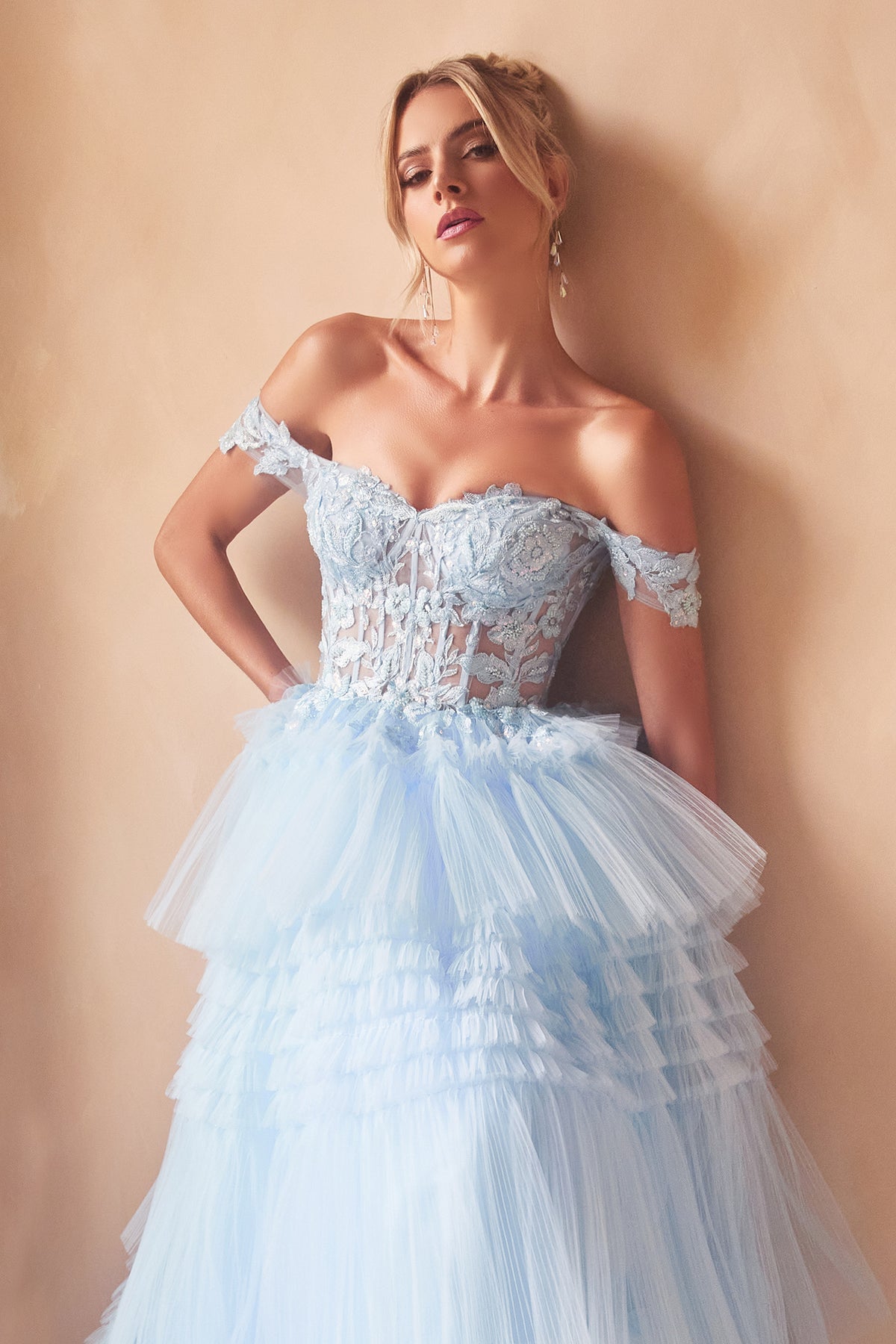 Cinderella Divine 9315 Ladivine Pleated Layered Tulle Ball Gown - NORMA REED