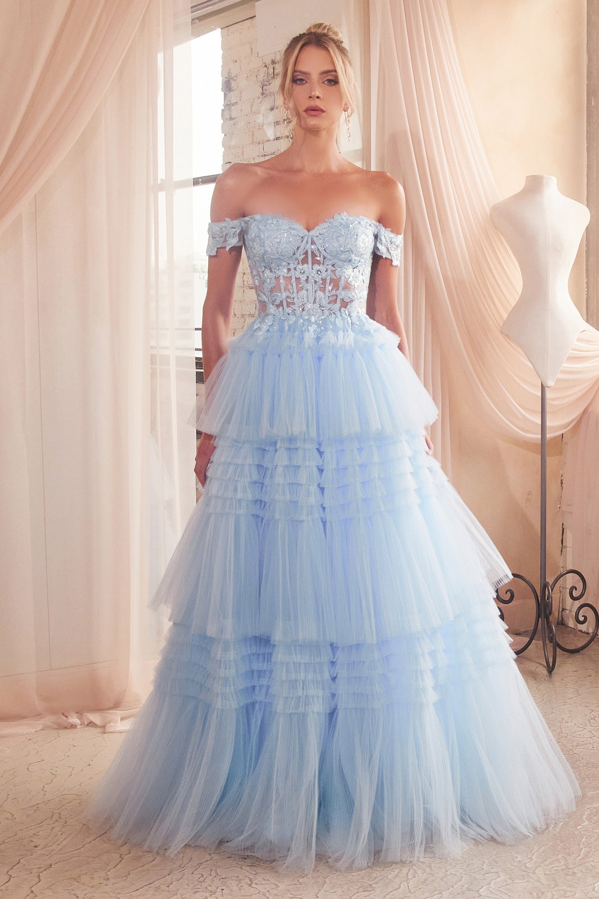 Cinderella Divine 9315 Ladivine Pleated Layered Tulle Ball Gown - NORMA REED