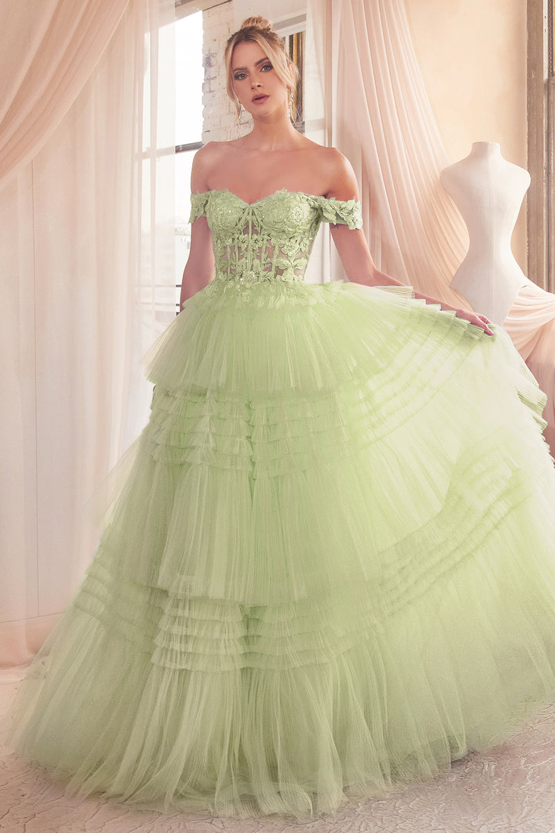 Cinderella Divine 9315 Ladivine Pleated Layered Tulle Ball Gown - NORMA REED