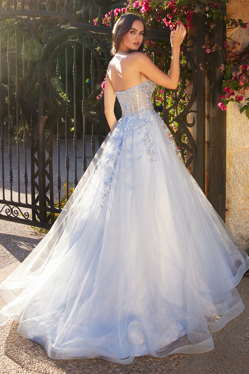 Andrea & Leo A1339 Light Blue Layered Tulle Strapless Ball Gown - NORMA REED