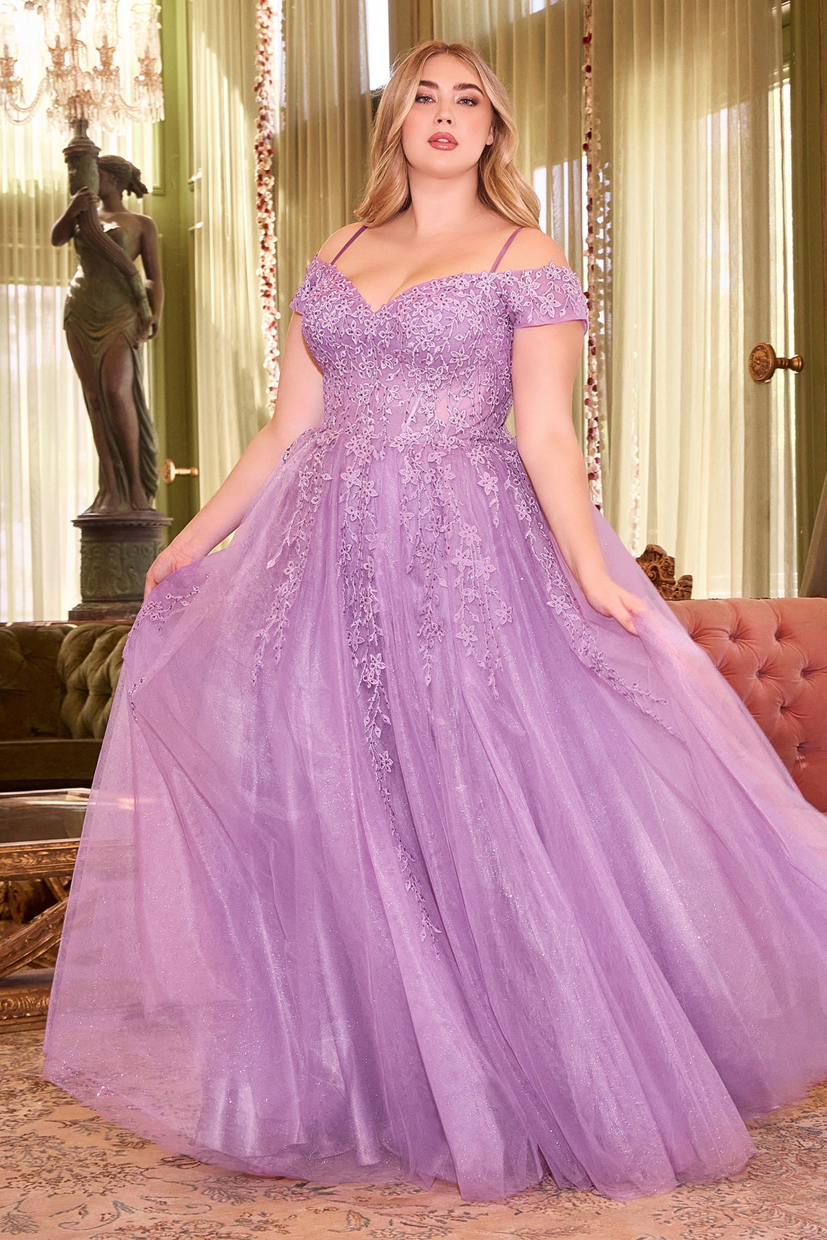 Cinderella Divine C154C Ladivine Layered Tulle & Lace Off Shoulder Gown - NORMA REED