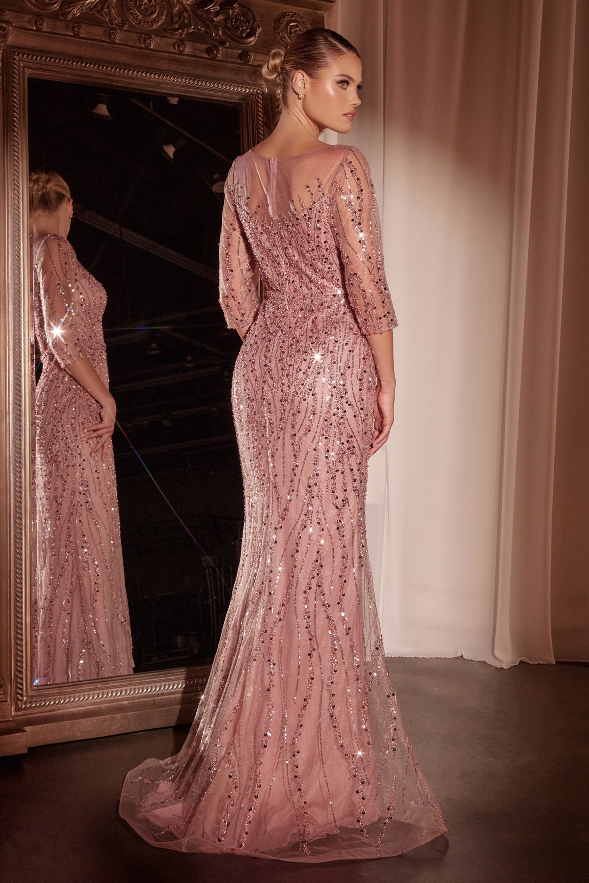 Ladivine CD0105 Long Sleeve Sequin Mermaid Gown