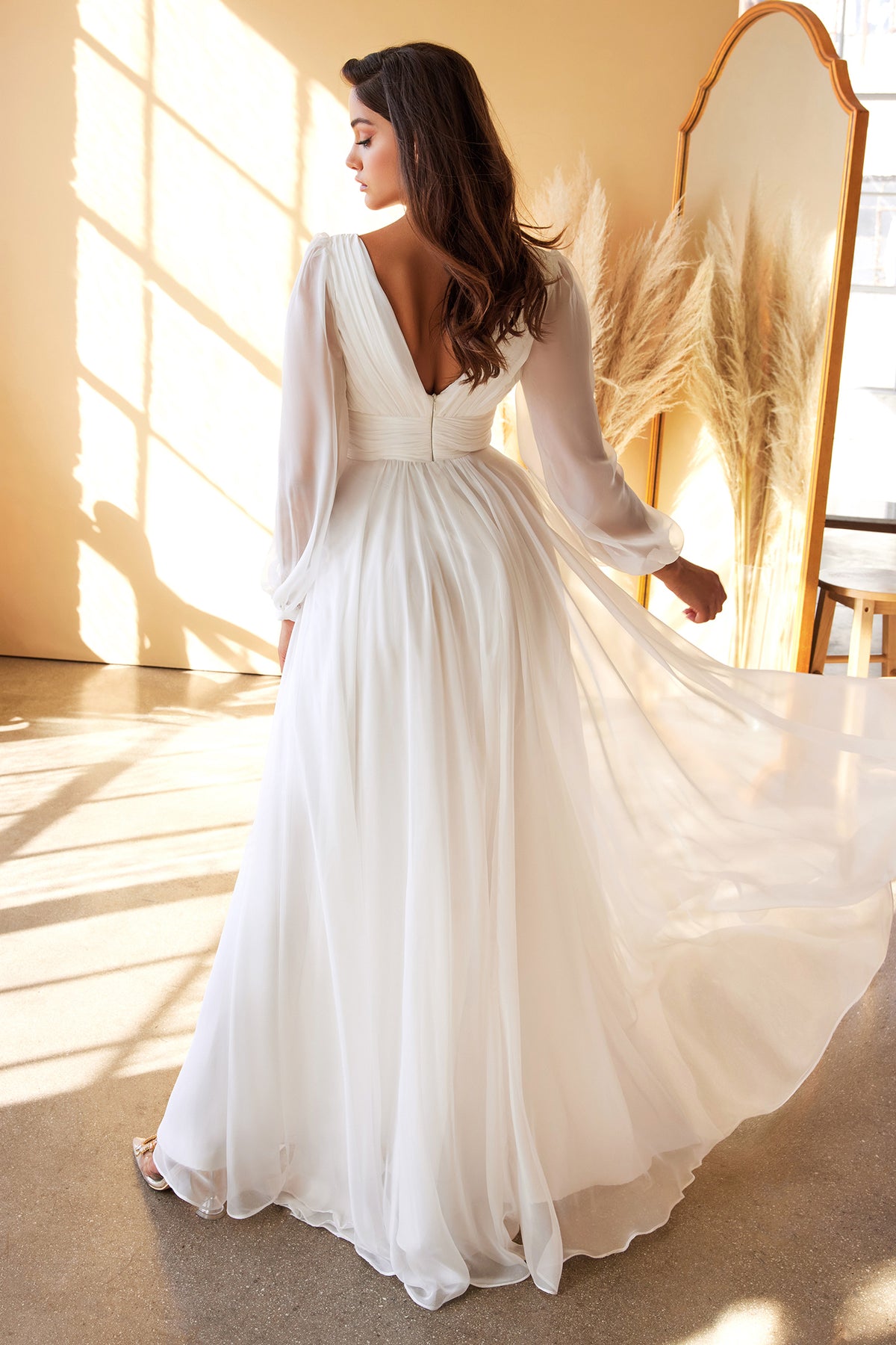 Ladivine CD0192W Chiffon Long Sleeve Bridal Gown - NORMA REED