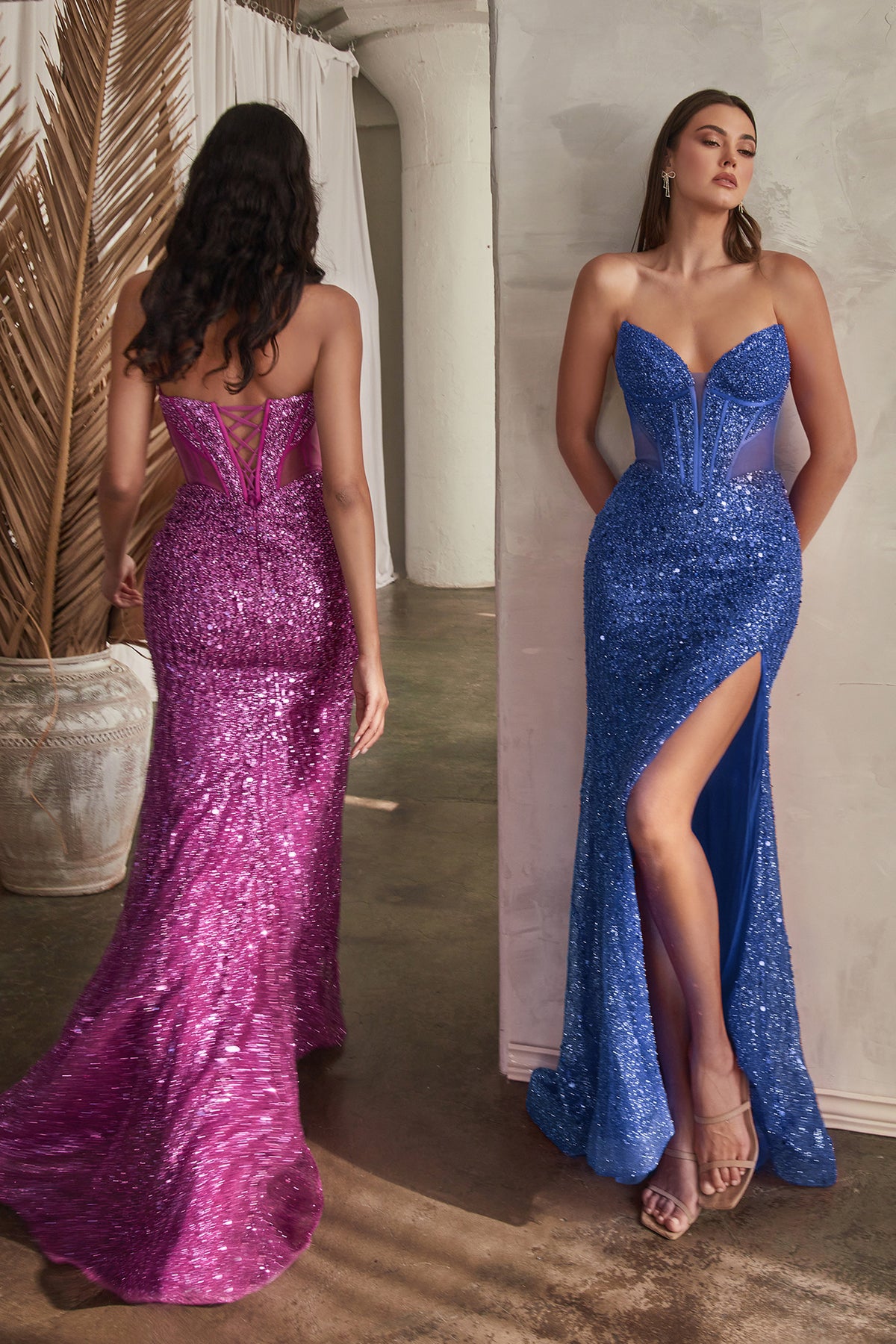 Cinderella Divine CD0227 Ladivine Strapless Fitted V Neck Glitter Dress - NORMA REED