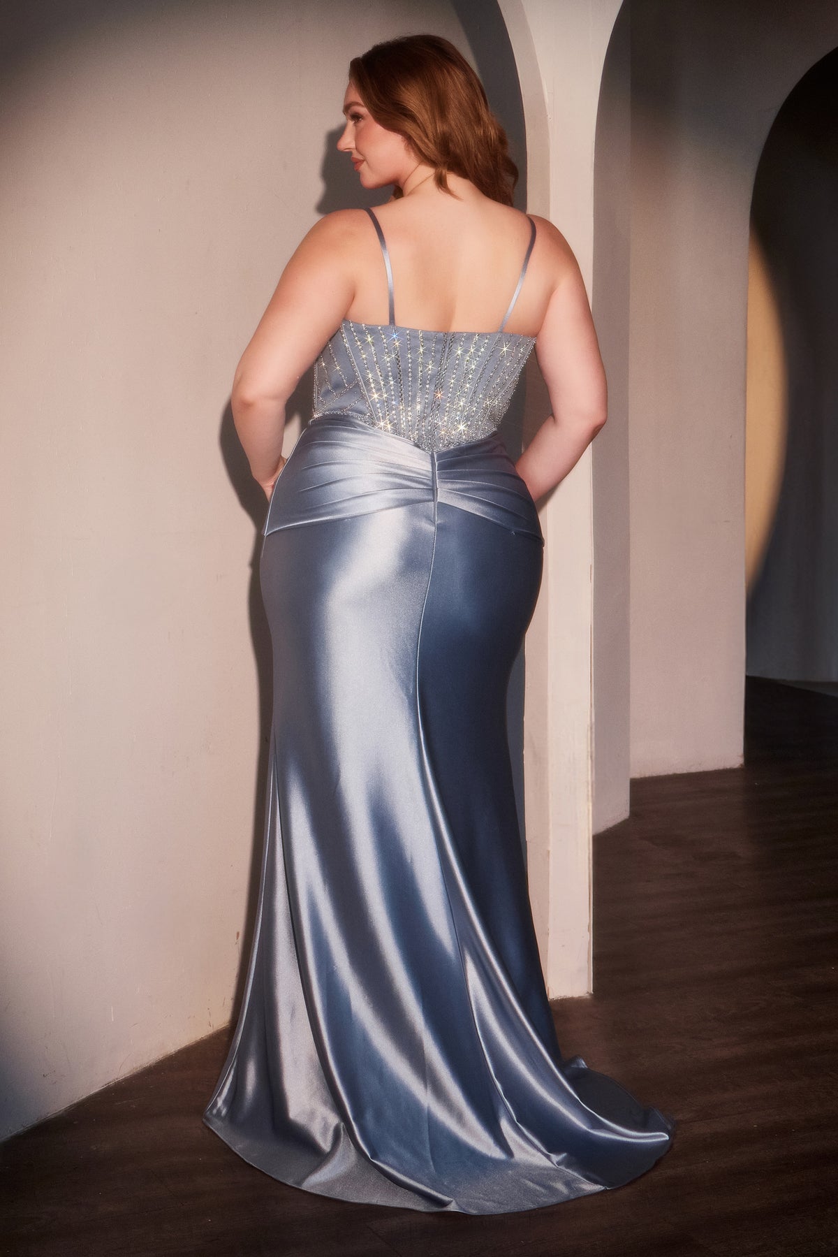 Ladivine CD752 Fitted Crystal Satin Gown