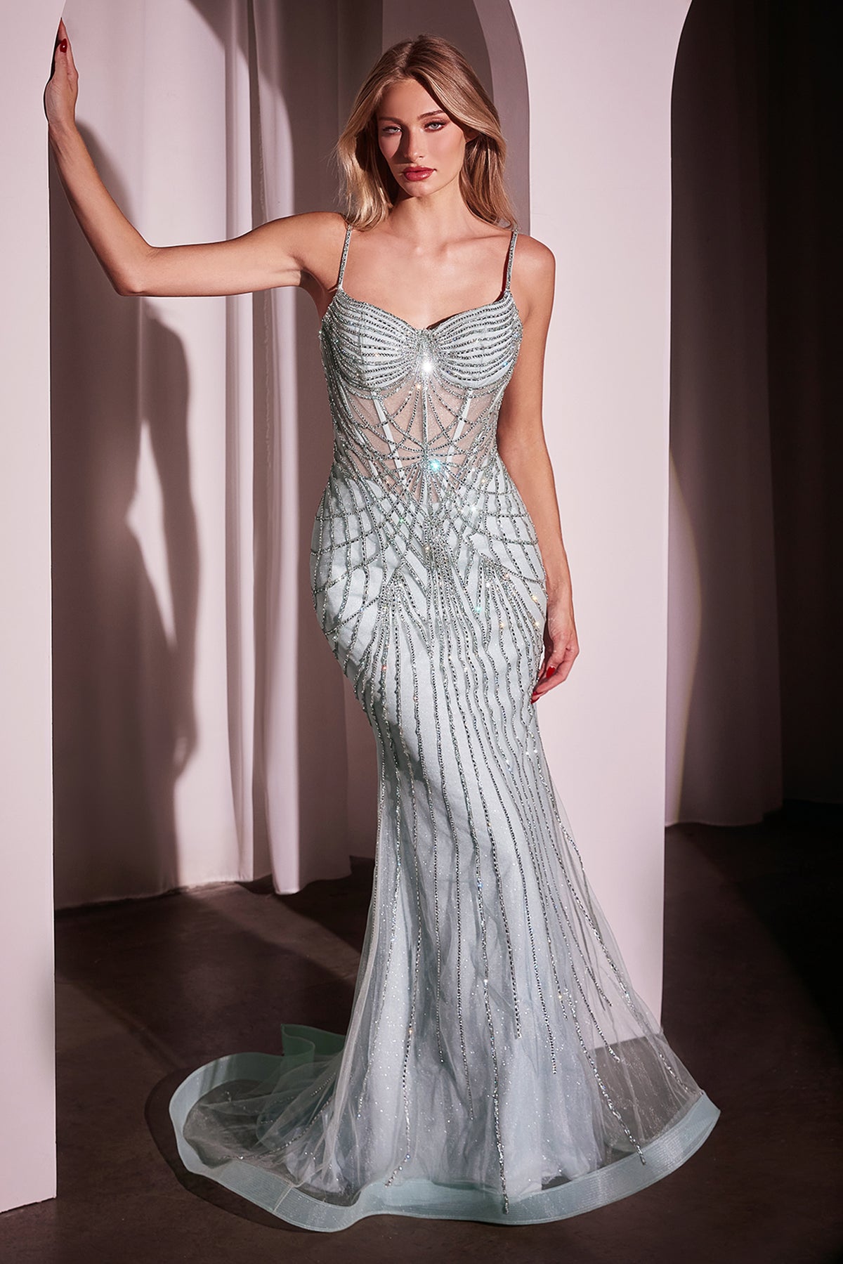 Ladivine CD766 Fitted Crystal Gown